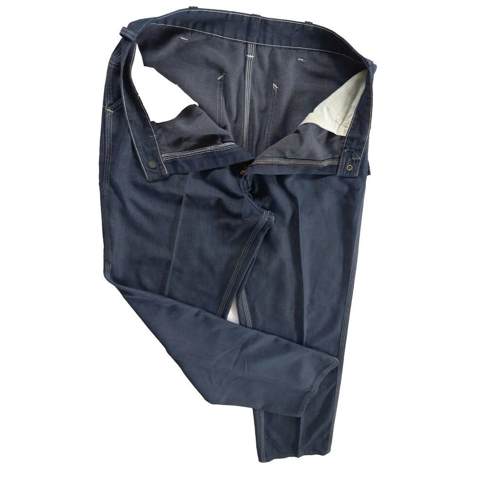 Vintage SEARS Jeans High Waist Straight Flare Pleated 34X34‎ Navy Blue USA Made